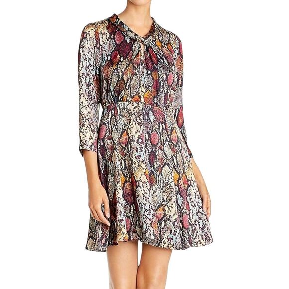 Rebecca Taylor Watercolor Snake Skin Hammered Silk Midi Career Dress Size 4 - Picture 1 of 10